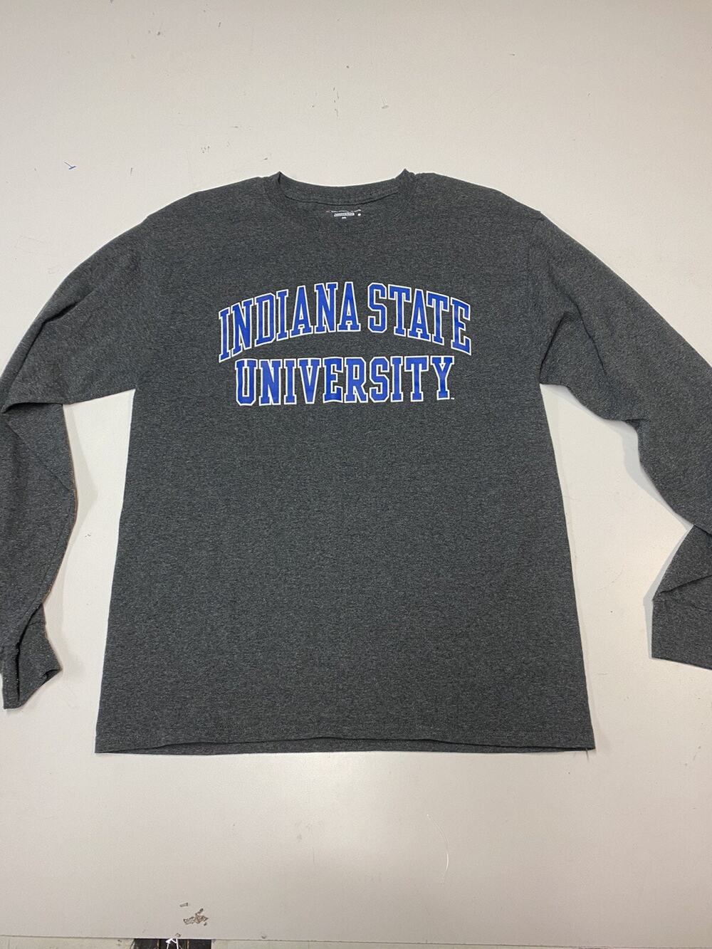 Indiana State shirt Champion Men’s Long Sleeve Gray Spellout Shirt Size Medium